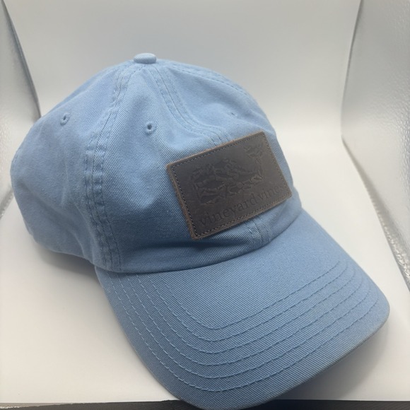 Vineyard Vines Other - Vineyard Vines Blue Leather Patch Whale Hat Cap  Leather Adjustable Strap